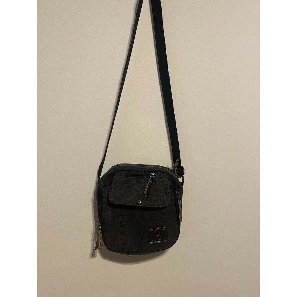 Oulilai Black Denim Canvas Pockets Crossbody Adjust Long Shoulder Bag Travel